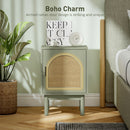 HOMCOM Boho Bedside Table with Rattan Door and Adjustable Shelf