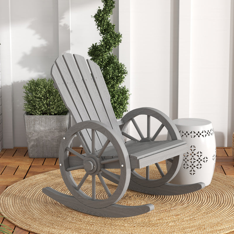 Outsunny Adirondack Rocking Chair Porch Poolside Garden Lounging Grey