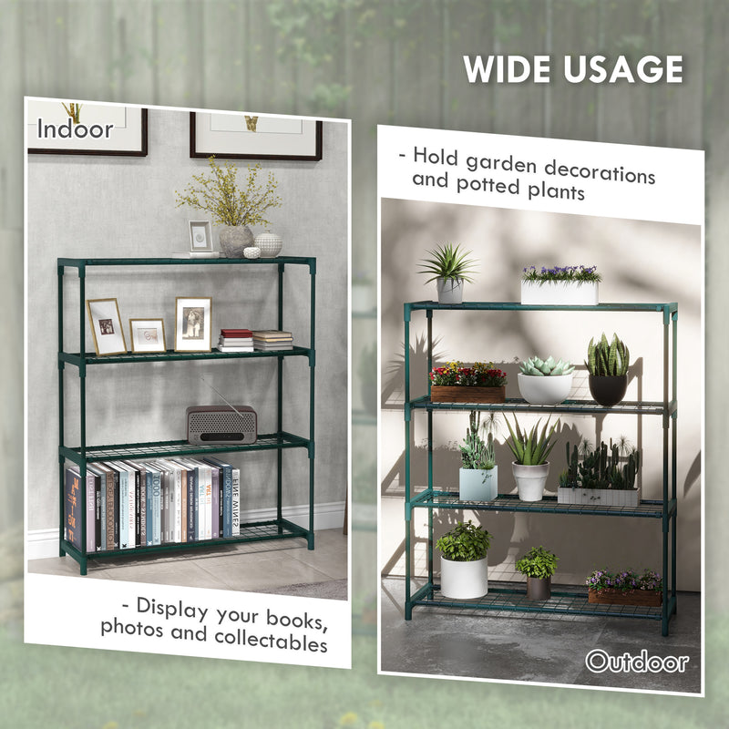 Outsunny Plant Stand, 4-Tier Planter Holder Flower Display Rack, Dark Green