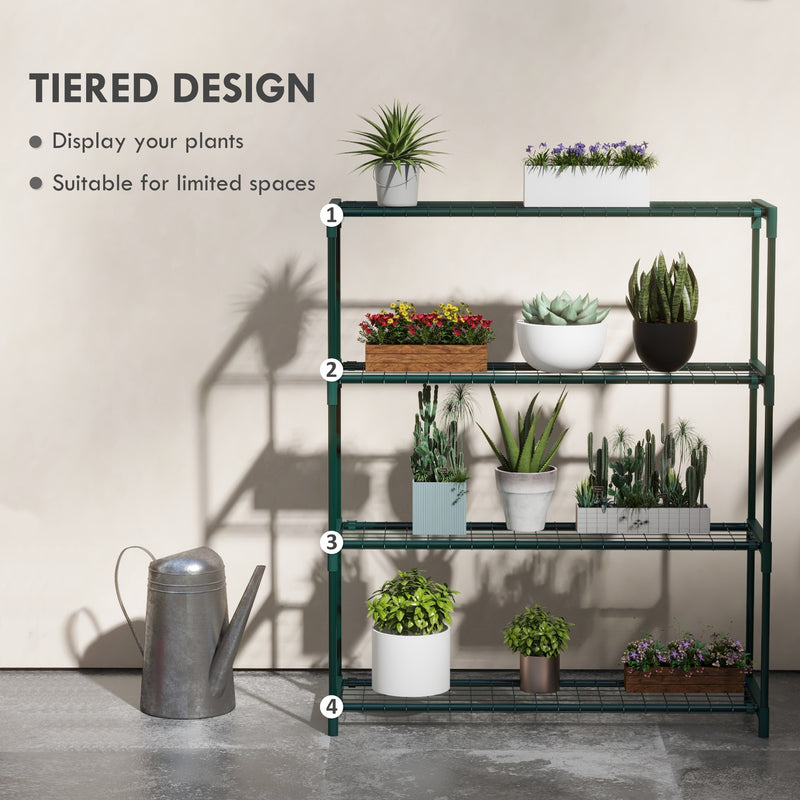 Outsunny Plant Stand, 4-Tier Planter Holder Flower Display Rack, Dark Green