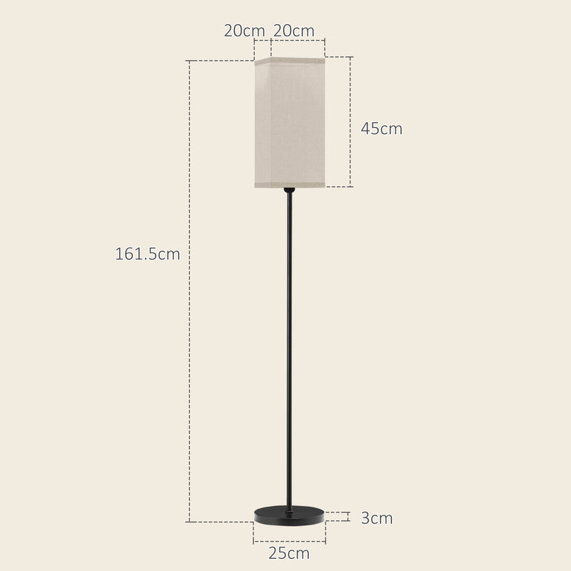 HOMCOM Standing Floor Lamp with Linen Shade for Living Room, Bedroom, Black