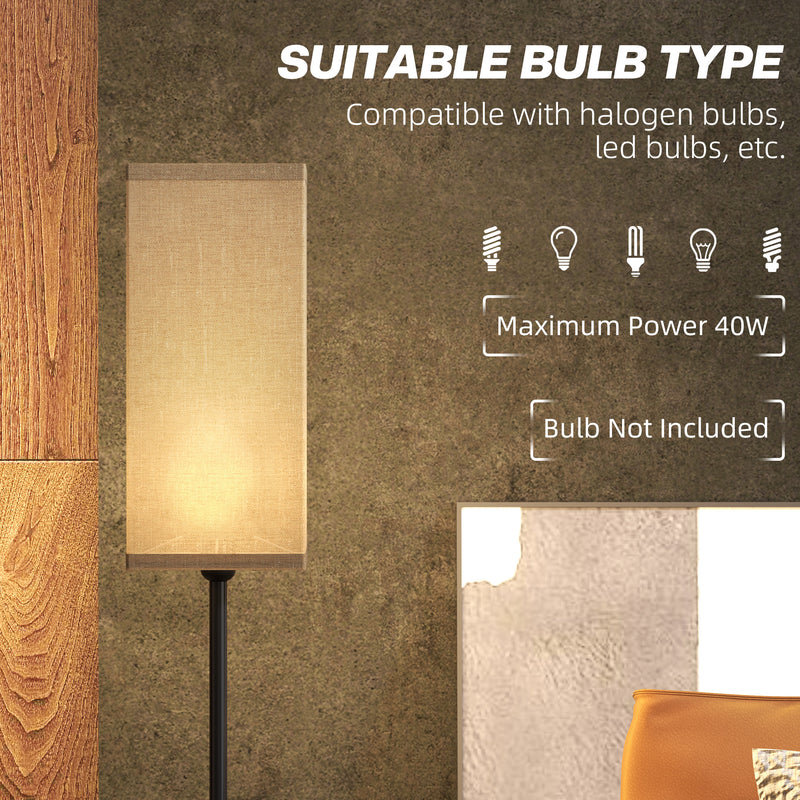 HOMCOM Standing Floor Lamp with Linen Shade for Living Room, Bedroom, Black