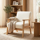 HOMCOM Accent Chair with Wood Frame Wide Seat Sherpa Fleece Armchair Cream