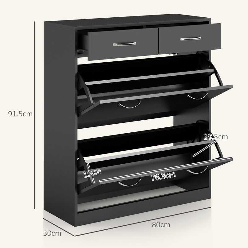 HOMCOM Slim Shoe Cabinet with 2 Flip Drawers for 12 Pairs of Shoes Black