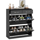HOMCOM Slim Shoe Cabinet with 2 Flip Drawers for 12 Pairs of Shoes Black