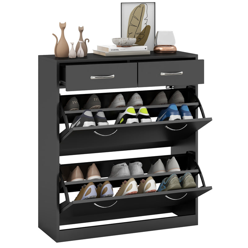 HOMCOM Slim Shoe Cabinet with 2 Flip Drawers for 12 Pairs of Shoes Black