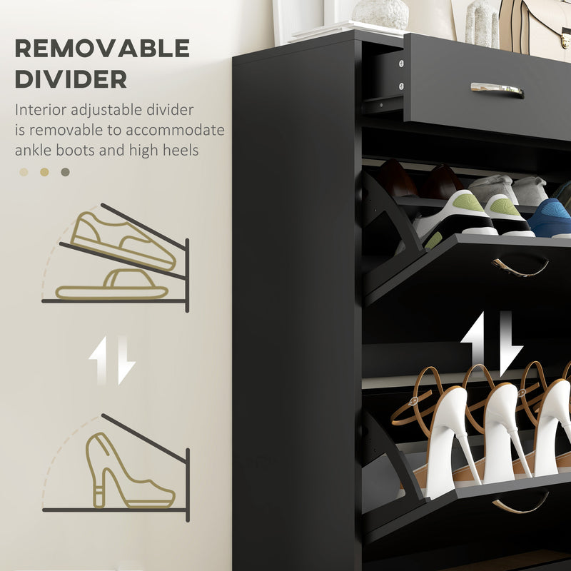HOMCOM Slim Shoe Cabinet with 2 Flip Drawers for 12 Pairs of Shoes Black