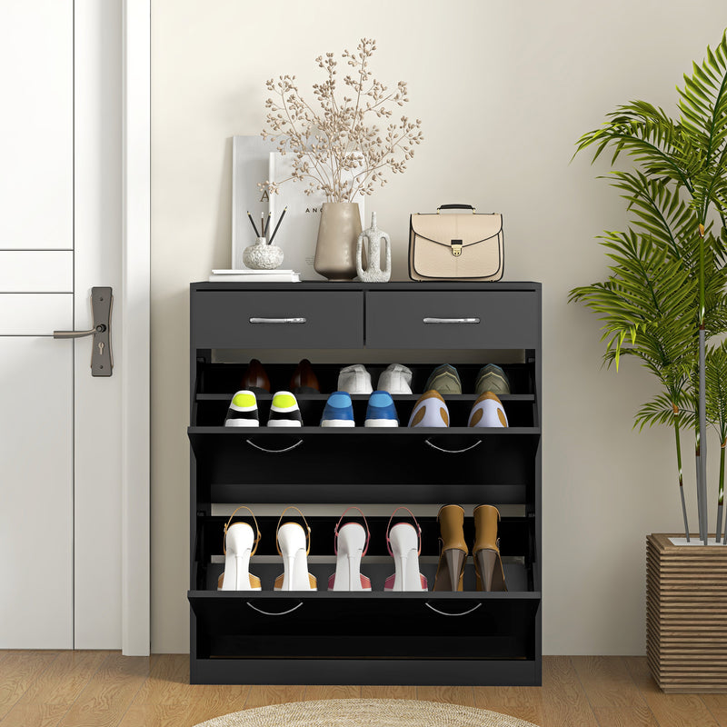 HOMCOM Slim Shoe Cabinet with 2 Flip Drawers for 12 Pairs of Shoes Black