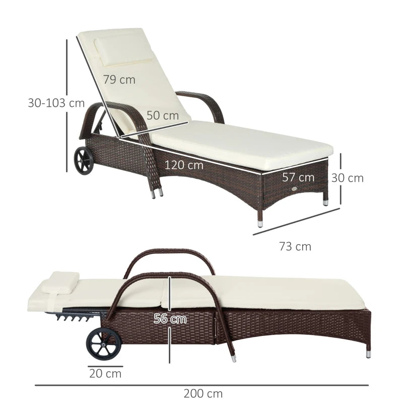 Outsunny  Rattan Sun Lounger - Brown