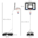 SPORTNOW 2.1-2.6m Basketball Hoop and Stand w/ Weighted Base, Wheels, White