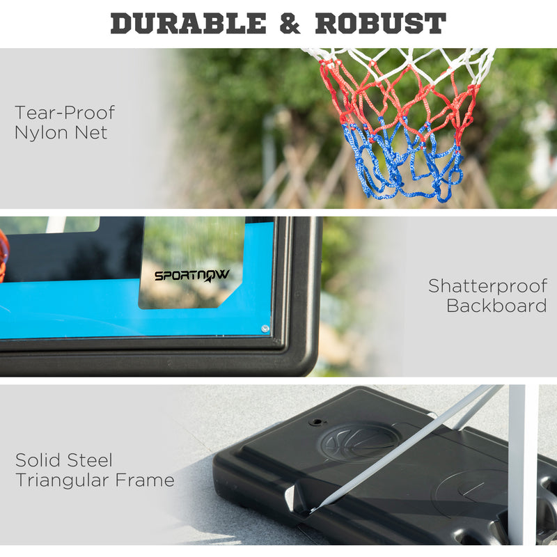 SPORTNOW 2.1-2.6m Basketball Hoop and Stand w/ Weighted Base, Wheels, White