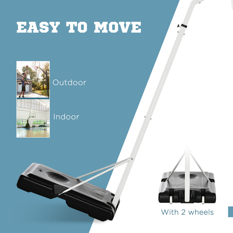 SPORTNOW 2.1-2.6m Basketball Hoop and Stand w/ Weighted Base, Wheels, White