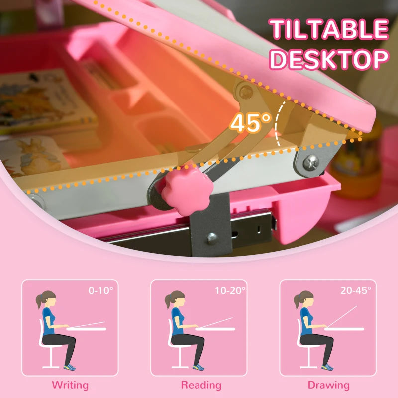 HOMCOM Kids Desk and Chair Set - Pink