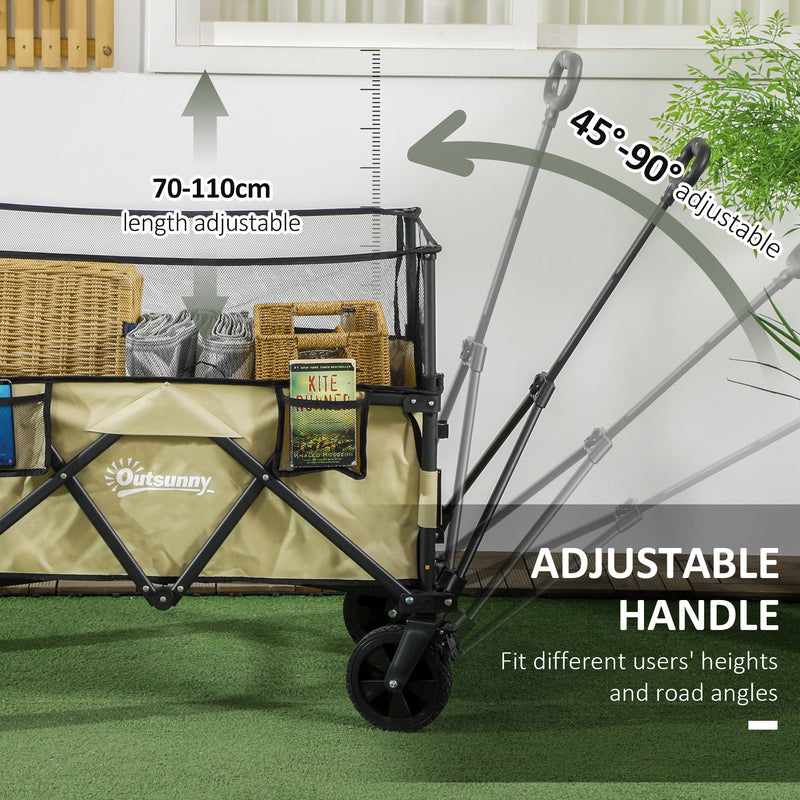 Outsunny 180L Folding Garden Trolley Wagon Cart w/ Extendable Side Walls, Khaki