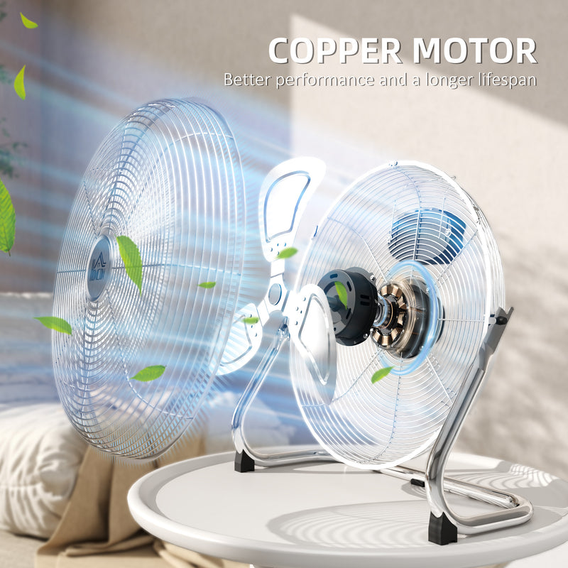 HOMCOM Metal Floor Fan with 3 Speeds & Adjustable Tilt, Silver