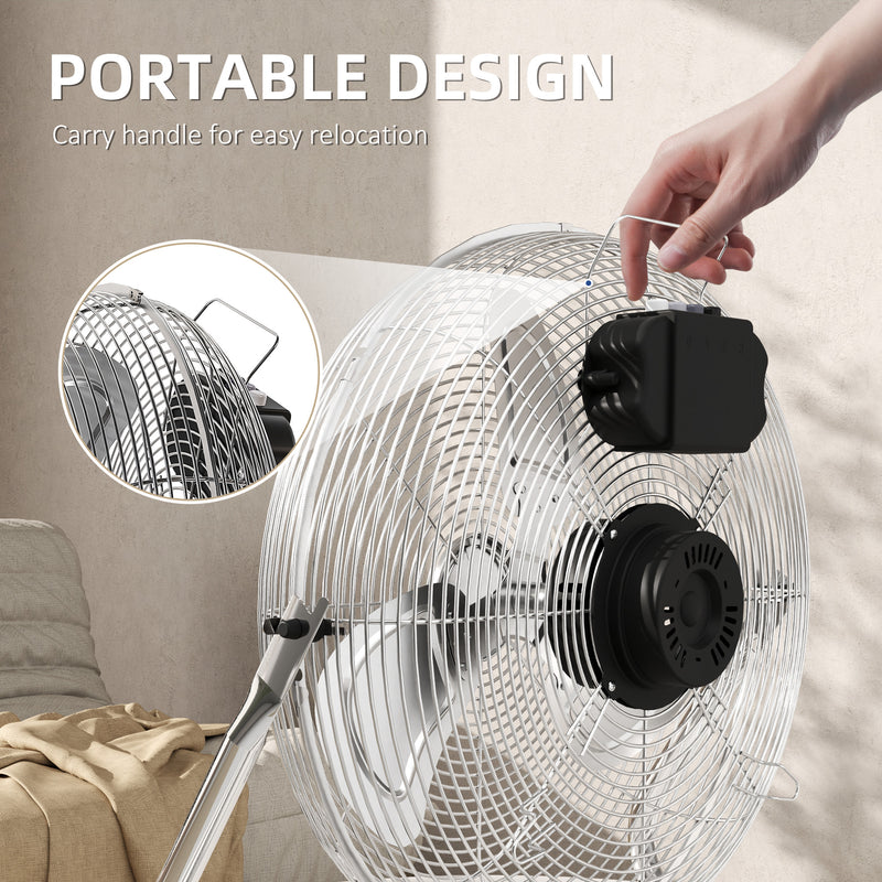 HOMCOM Metal Floor Fan with 3 Speeds & Adjustable Tilt, Silver
