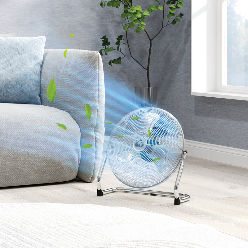 HOMCOM Metal Floor Fan with 3 Speeds & Adjustable Tilt, Silver