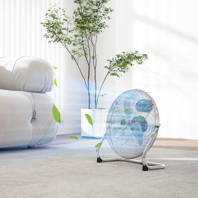 HOMCOM Metal Floor Fan with 3 Speeds & Adjustable Tilt, Silver