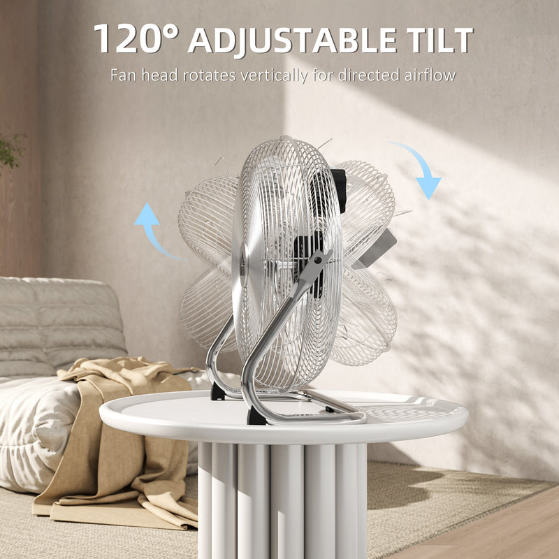 HOMCOM Metal Floor Fan with 3 Speeds & Adjustable Tilt, Silver
