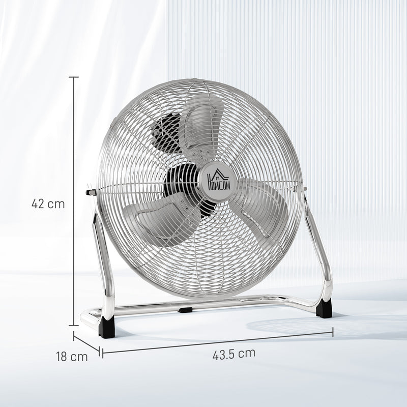 HOMCOM Metal Floor Fan with 3 Speeds & Adjustable Tilt, Silver