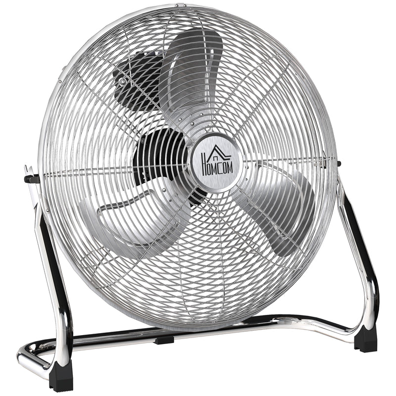 HOMCOM Metal Floor Fan with 3 Speeds & Adjustable Tilt, Silver