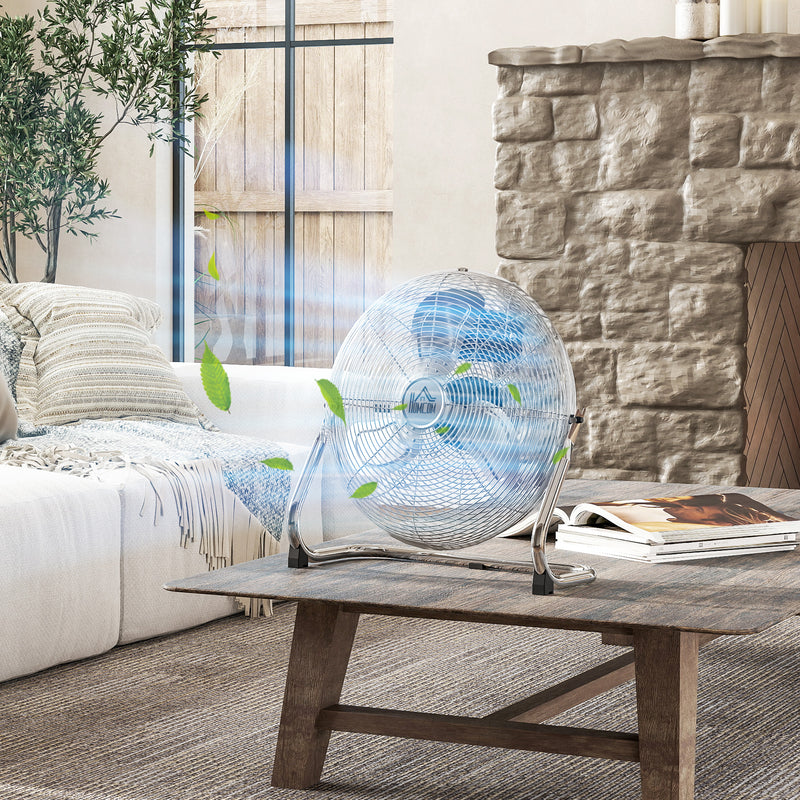 HOMCOM Metal Floor Fan with 3 Speeds & Adjustable Tilt, Silver