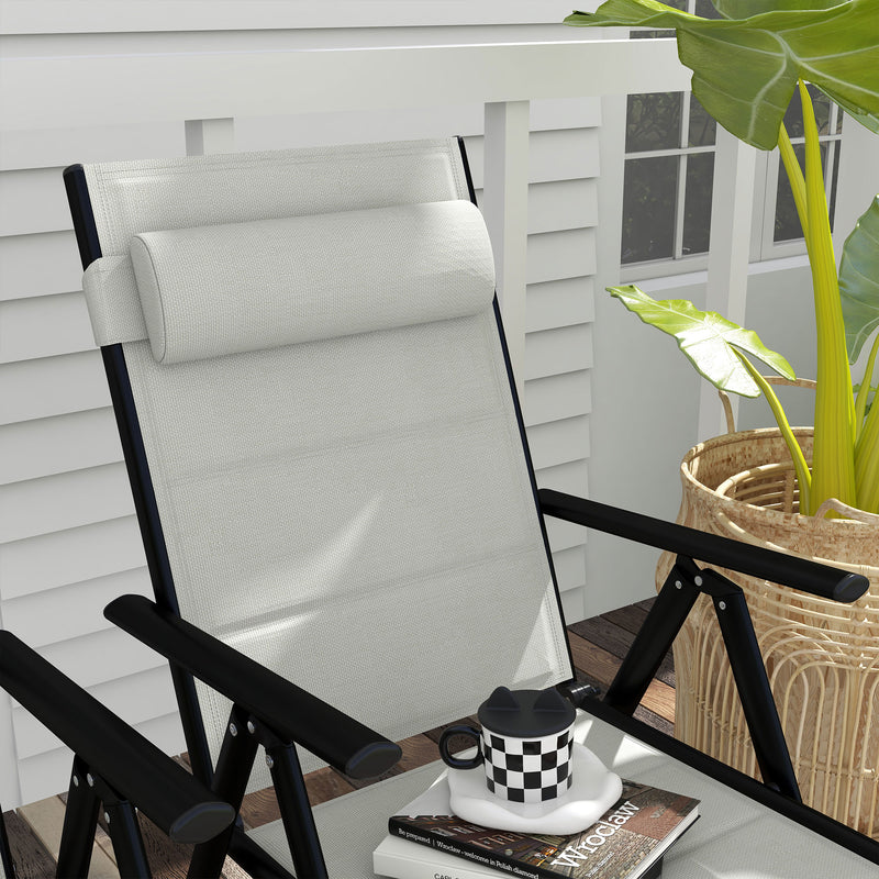 Outsunny 2 PCS Outdoor Folding Chairs, Dining Chairs w/ Padded Filling, Grey