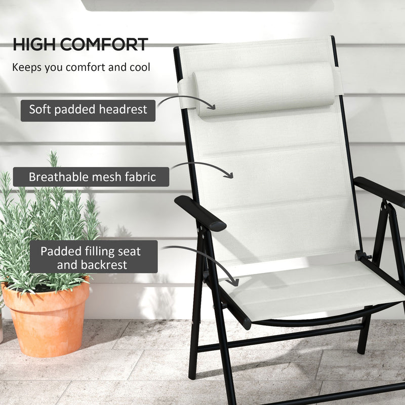 Outsunny 2 PCS Outdoor Folding Chairs, Dining Chairs w/ Padded Filling, Grey