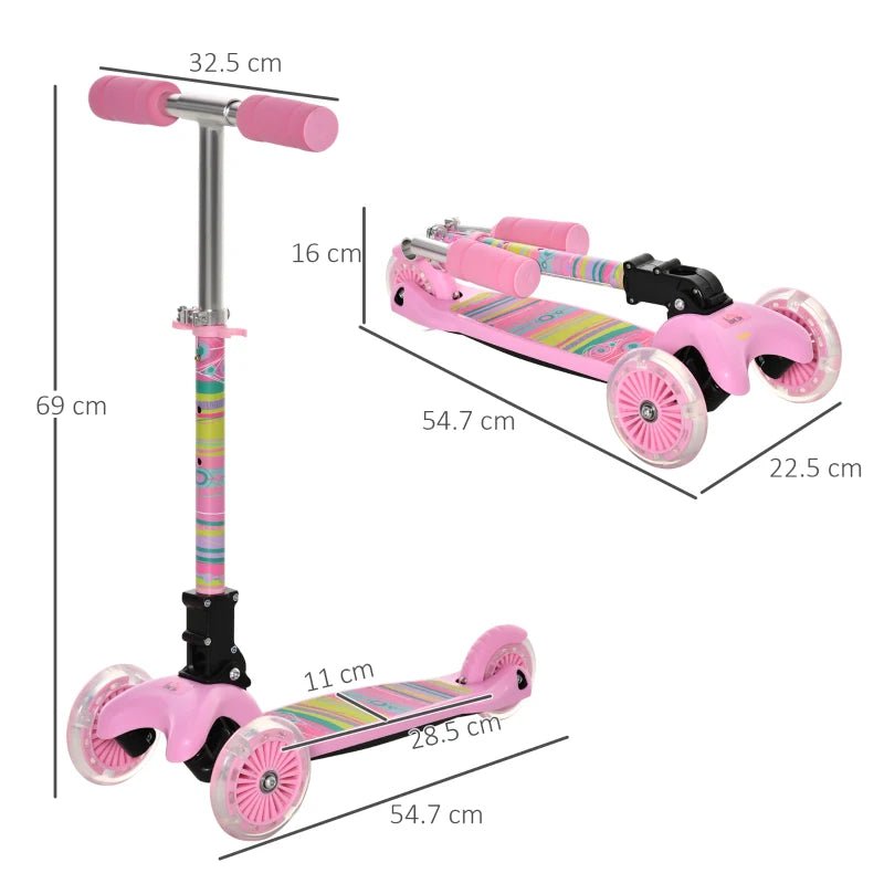 HOMCOM Foldable kids  Scooter with  Flashing Wheels - Pink