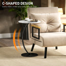 HOMCOM C Shaped Side Table, Round Bedside Table w/ Marble Effect Top, White