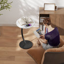 HOMCOM C Shaped Side Table, Round Bedside Table w/ Marble Effect Top, White