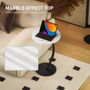 HOMCOM C Shaped Side Table, Round Bedside Table w/ Marble Effect Top, White