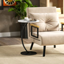 HOMCOM C Shaped Side Table, Round Bedside Table w/ Marble Effect Top, White