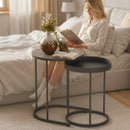 HOMCOM Nesting Side Table Set Of 2, Industrial Round Nest Of Tables, Grey