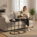 HOMCOM Nesting Side Table Set Of 2, Industrial Round Nest Of Tables, Grey