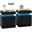 HOMCOM High Gloss Bedside Table with LED Light & 2 Drawers, Set of 2, Black