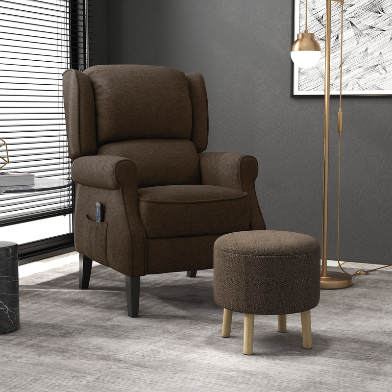 HOMCOM Storage Ottoman, Round Stool Chair with Cushioned Top, Brown