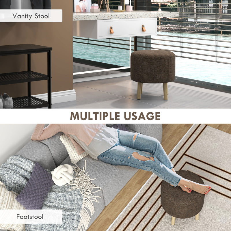 HOMCOM Storage Ottoman, Round Stool Chair with Cushioned Top, Brown