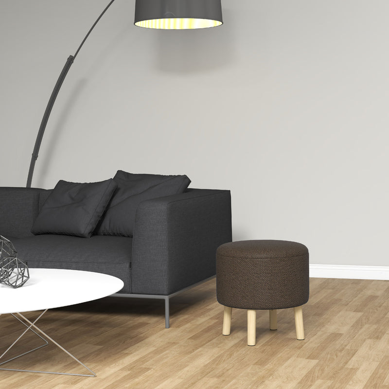 HOMCOM Storage Ottoman, Round Stool Chair with Cushioned Top, Brown