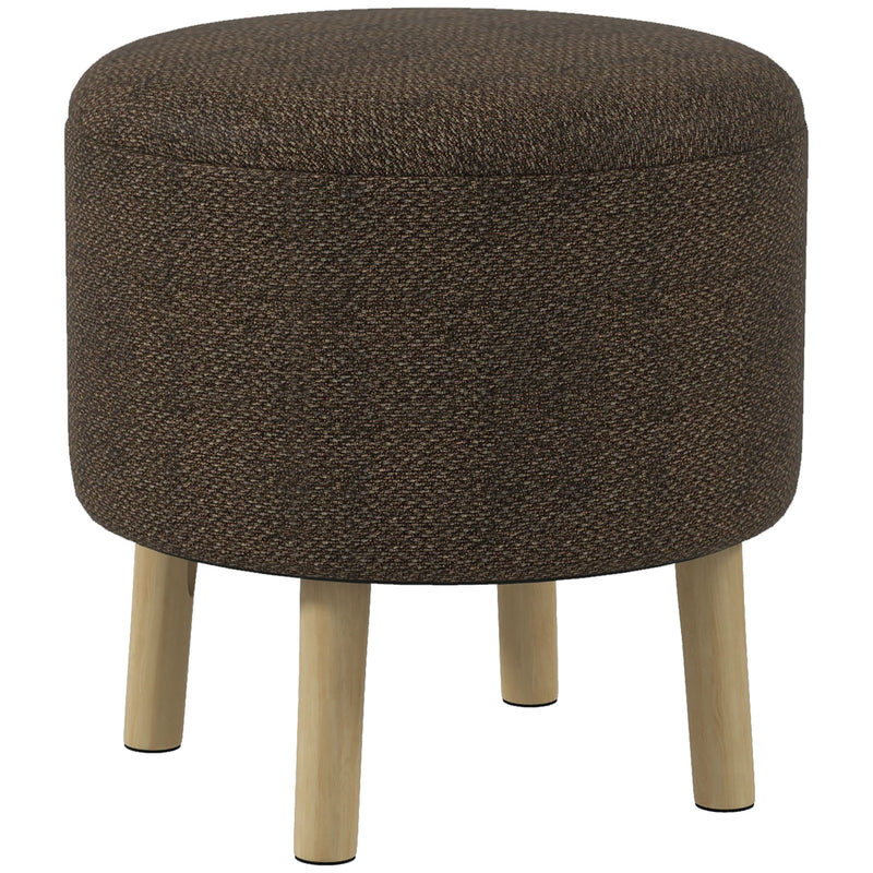 HOMCOM Storage Ottoman, Round Stool Chair with Cushioned Top, Brown