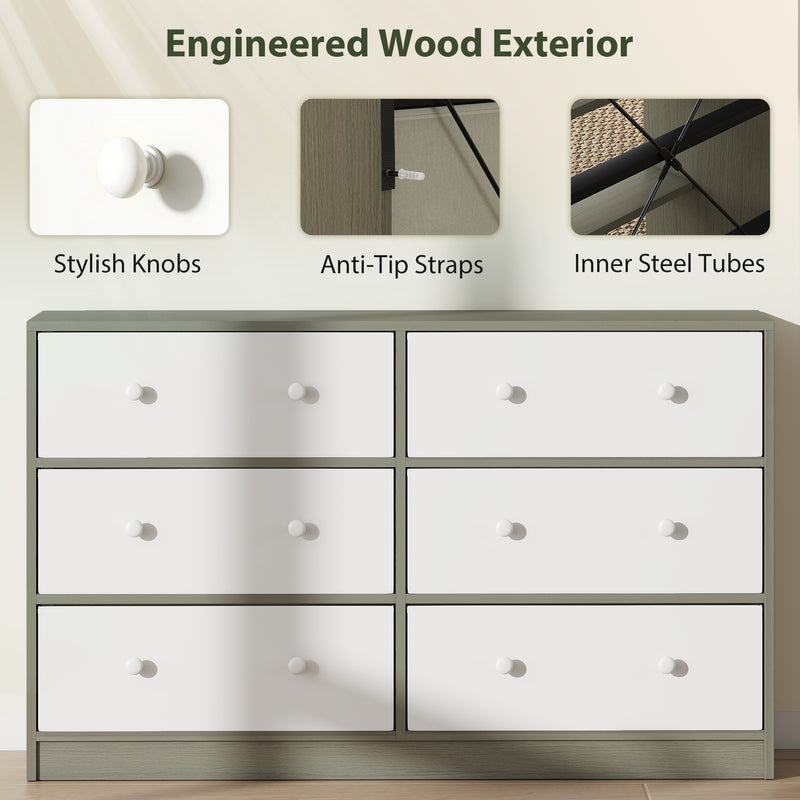 HOMCOM Chest of Drawers, 6 Drawer Dresser for Bedroom