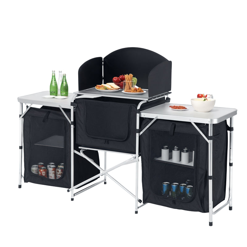 Outsunny Folding Camping Kitchen Portable Cooking Table Picnic Storage Cabinet