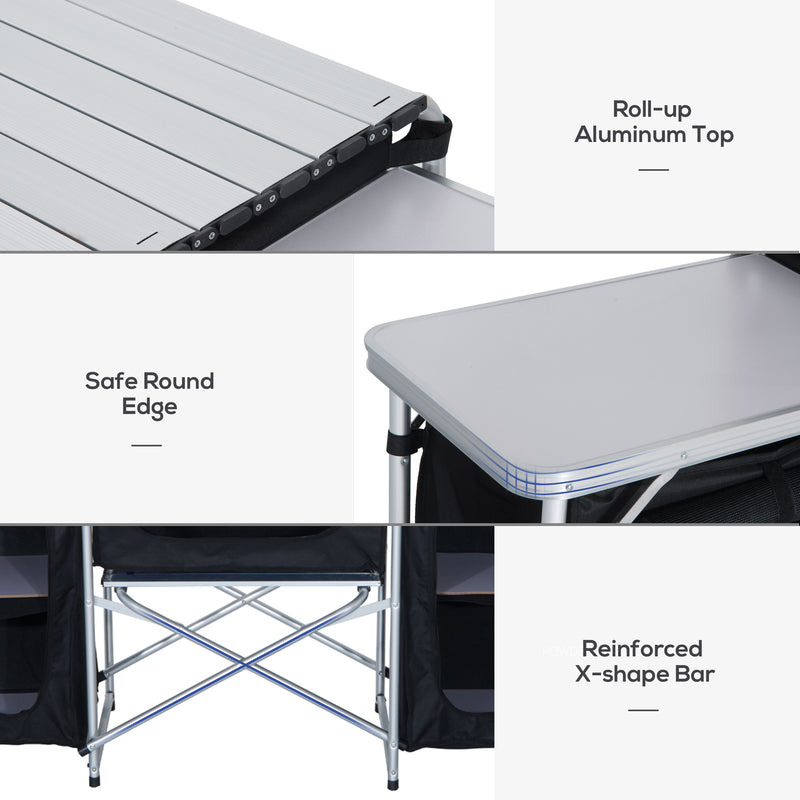 Outsunny Folding Camping Kitchen Portable Cooking Table Picnic Storage Cabinet