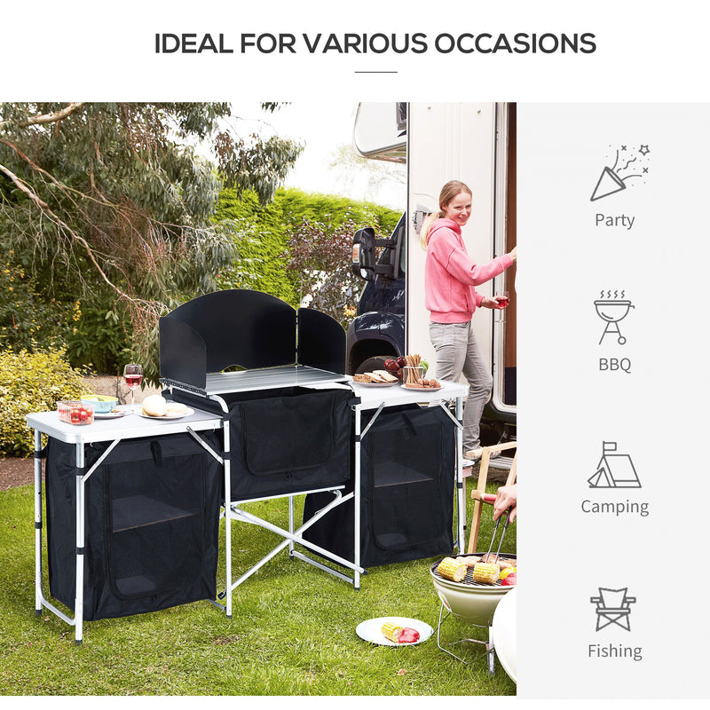 Outsunny Folding Camping Kitchen Portable Cooking Table Picnic Storage Cabinet