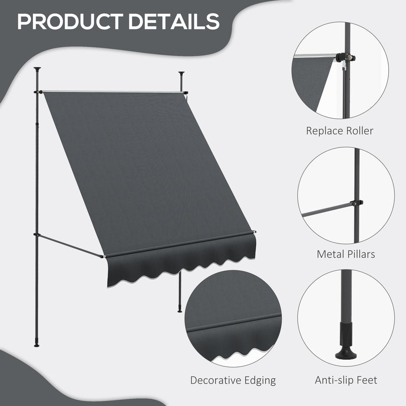 Outsunny Freestanding Retractable Awning, Non-Screw Garden Awning