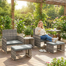 Outsunny 6 Piece Rattan Garden Furniture Set with Nesting Tables, Grey