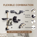 PawHut 4-Piece Cat Wall Furniture w/ Hammock, Ladder, Platforms - Dark Grey