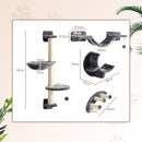 PawHut 4-Piece Cat Wall Furniture w/ Hammock, Ladder, Platforms - Dark Grey