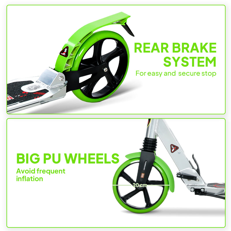 HOMCOM Folding Kick Scooter with Big Wheels for 14+ Teens Adult, Green