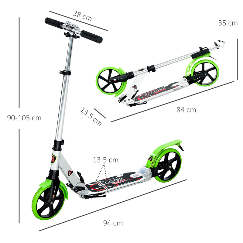 HOMCOM Folding Kick Scooter with Big Wheels for 14+ Teens Adult, Green